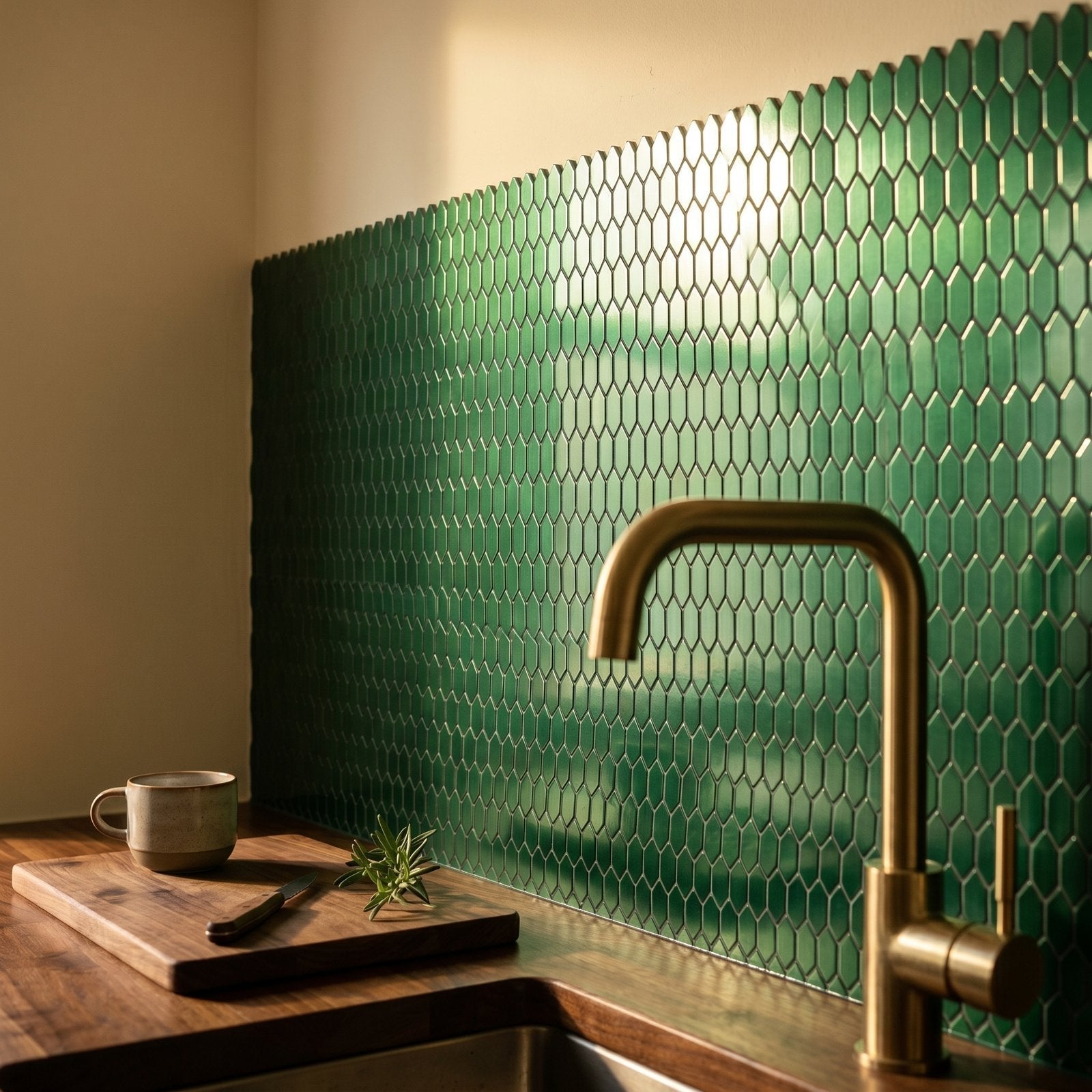Peel and Stick Backsplash | Picket 3D Dark Green | 12.2×11.81"