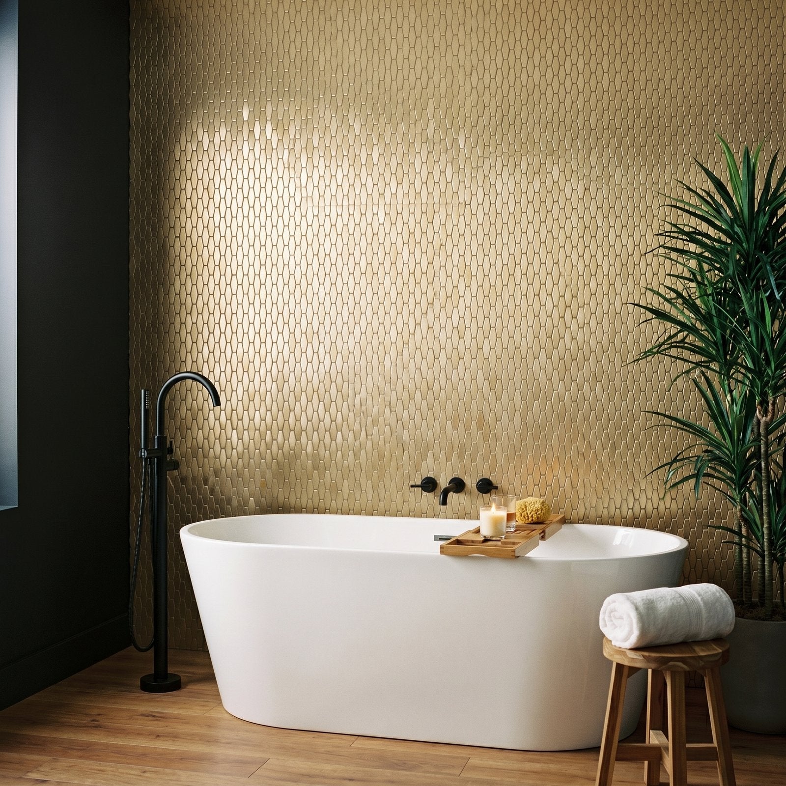Peel and Stick Backsplash | Picket 3D Gold | 12.2×11.81"