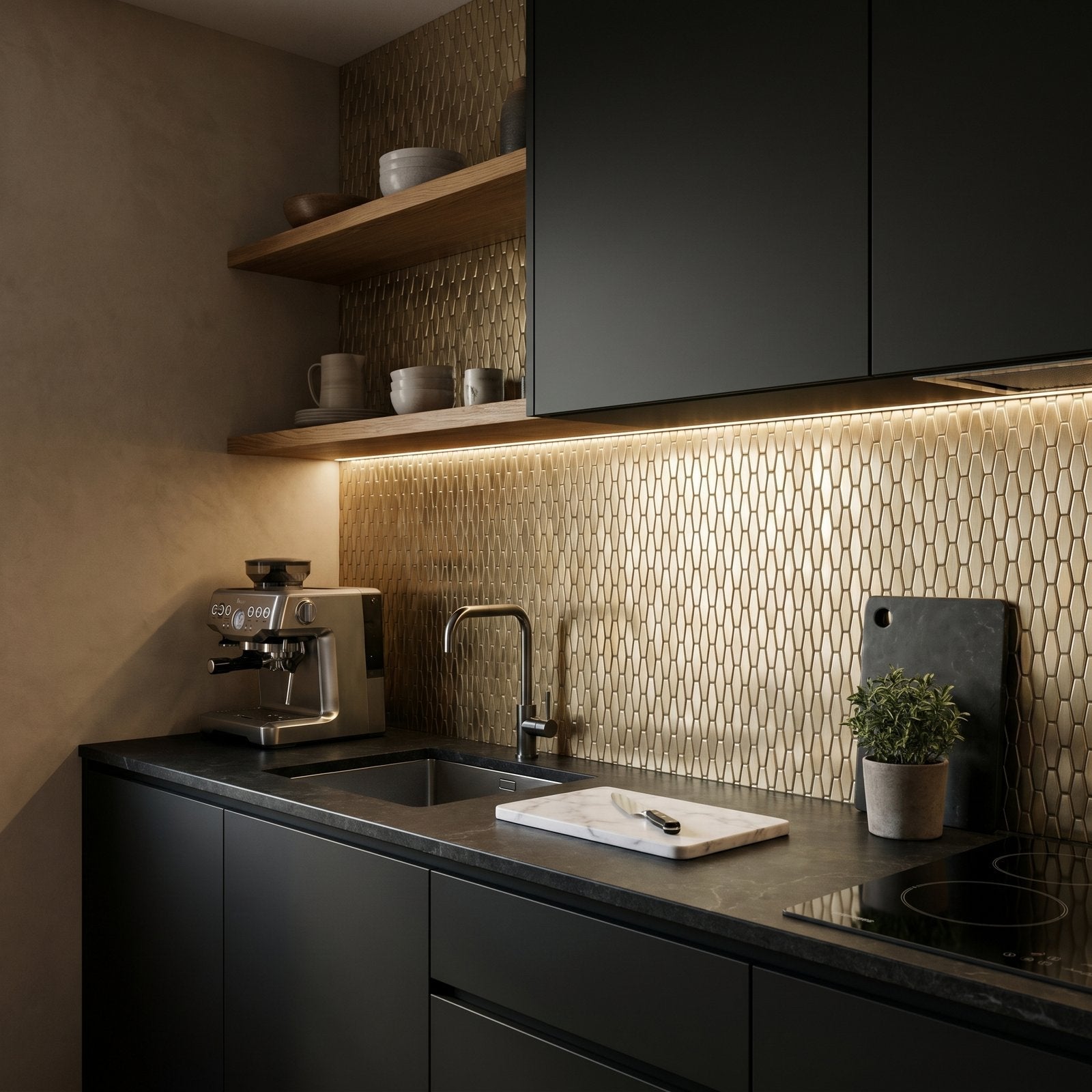 Peel and Stick Backsplash | Picket 3D Gold | 12.2×11.81"