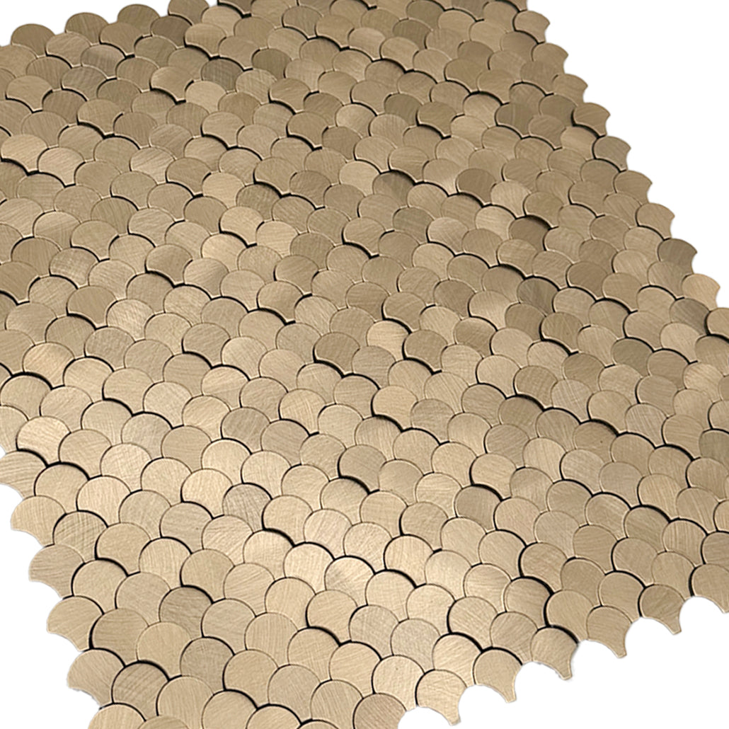 Peel and Stick Backsplash | Fish Scale 3D Gold | 11.73×11.34"