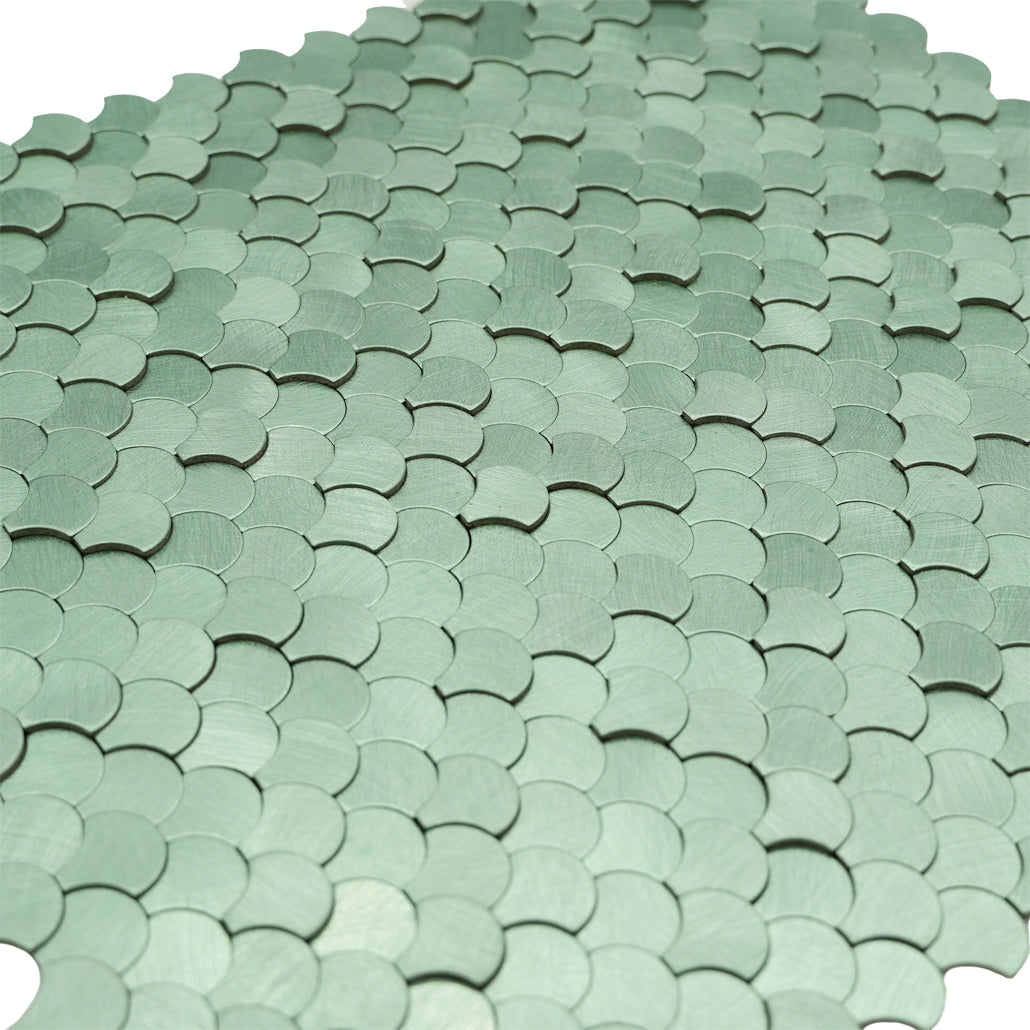 Peel and Stick Backsplash | Fish Scale 3D Pastel Green | 11.73×11.34"
