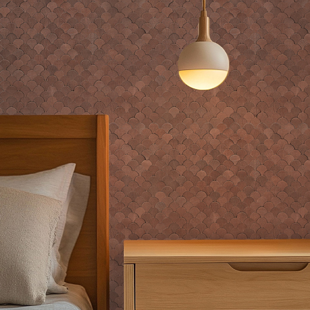 Peel and Stick Backsplash | Fish Scale 3D Dark Copper | 11.73×11.34"