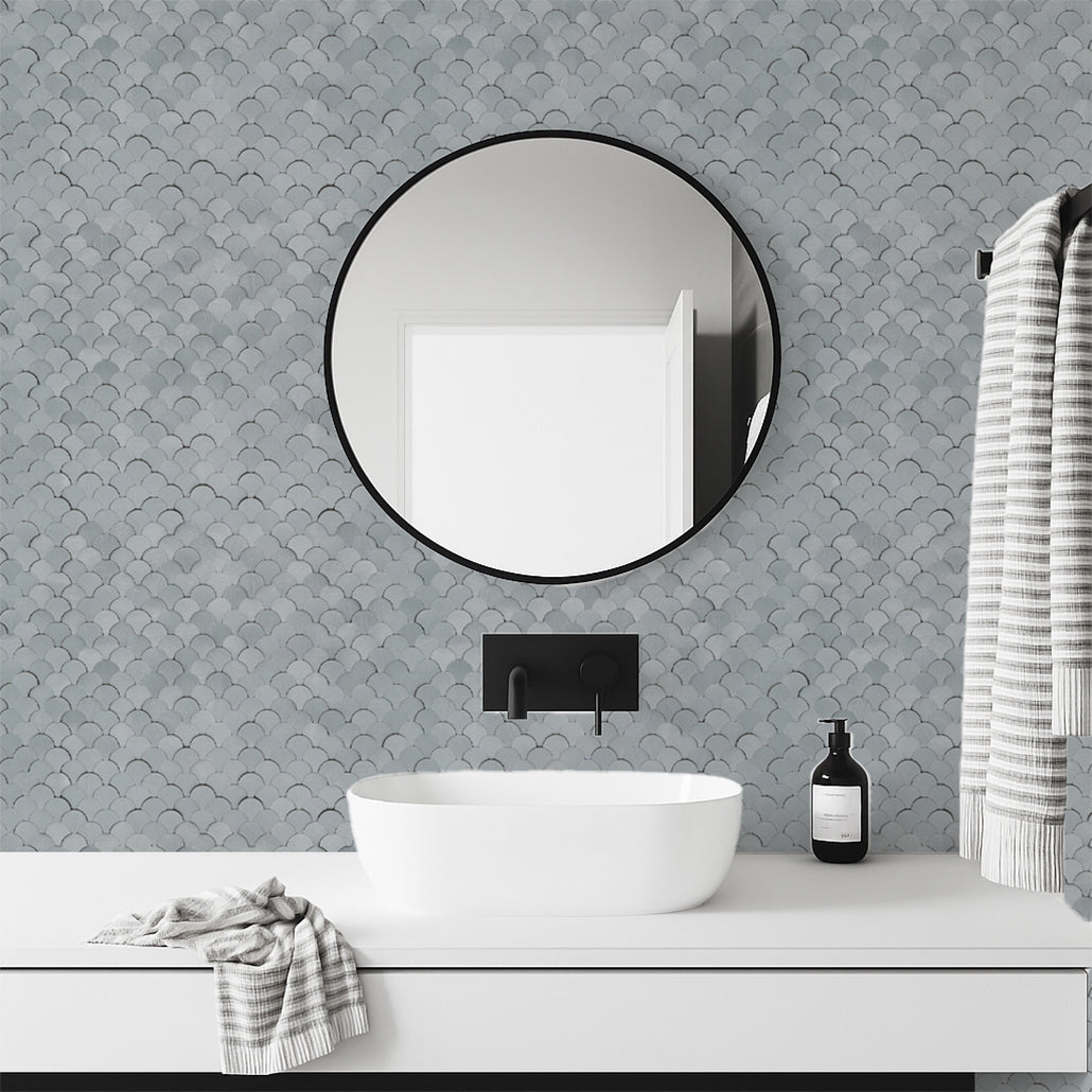 Peel and Stick Backsplash | Fish Scale 3D Silver | 11.73×11.34"