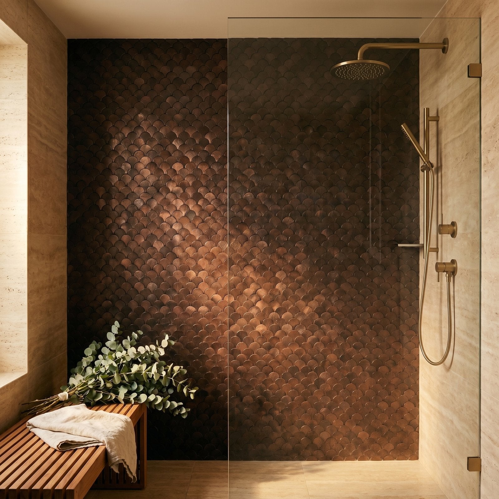 Peel and Stick Backsplash | Fish Scale 3D Dark Copper | 11.73×11.34"