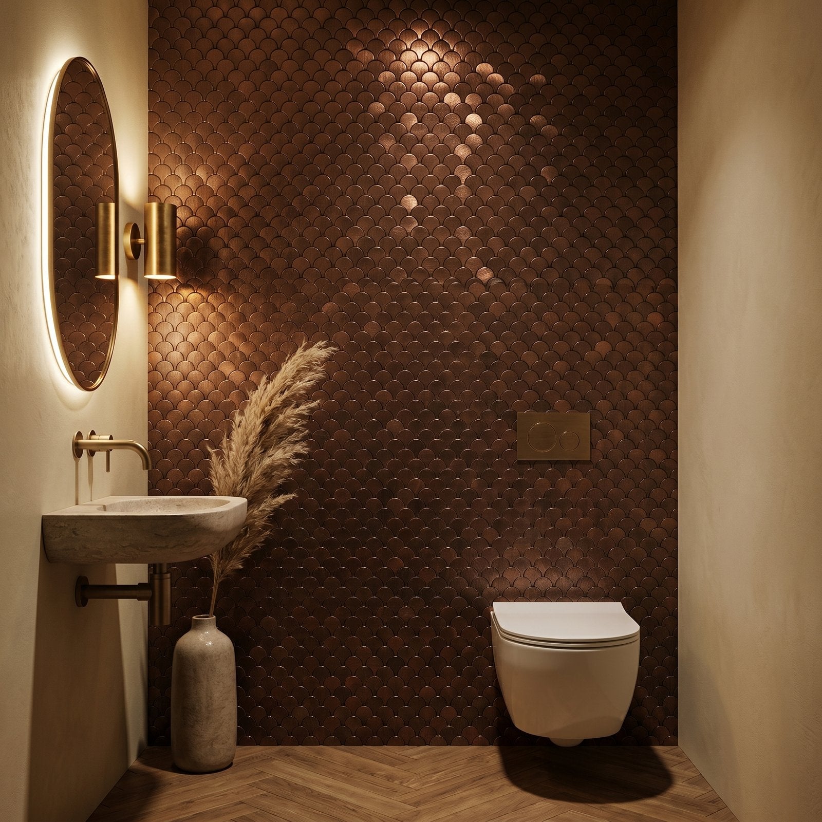 Peel and Stick Backsplash | Fish Scale 3D Dark Copper | 11.73×11.34"
