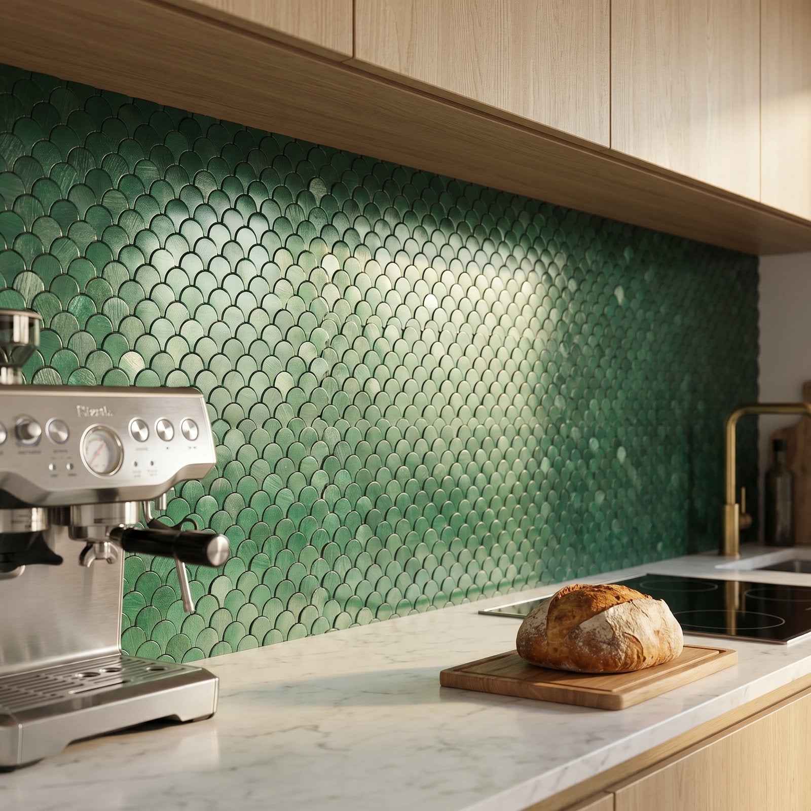 Peel and Stick Backsplash | Fish Scale 3D Dark Green | 11.73×11.34"