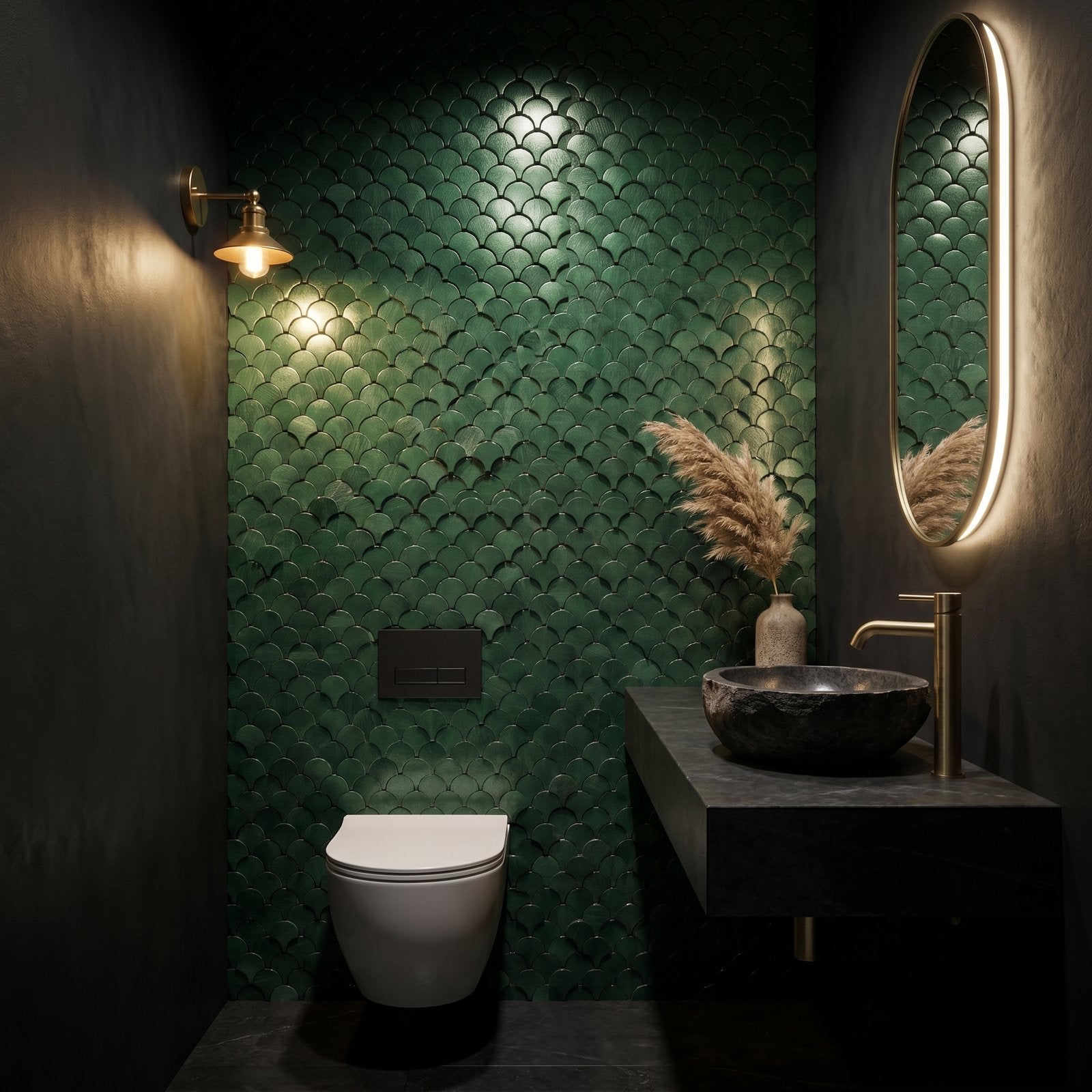 Peel and Stick Backsplash | Fish Scale 3D Dark Green | 11.73×11.34"