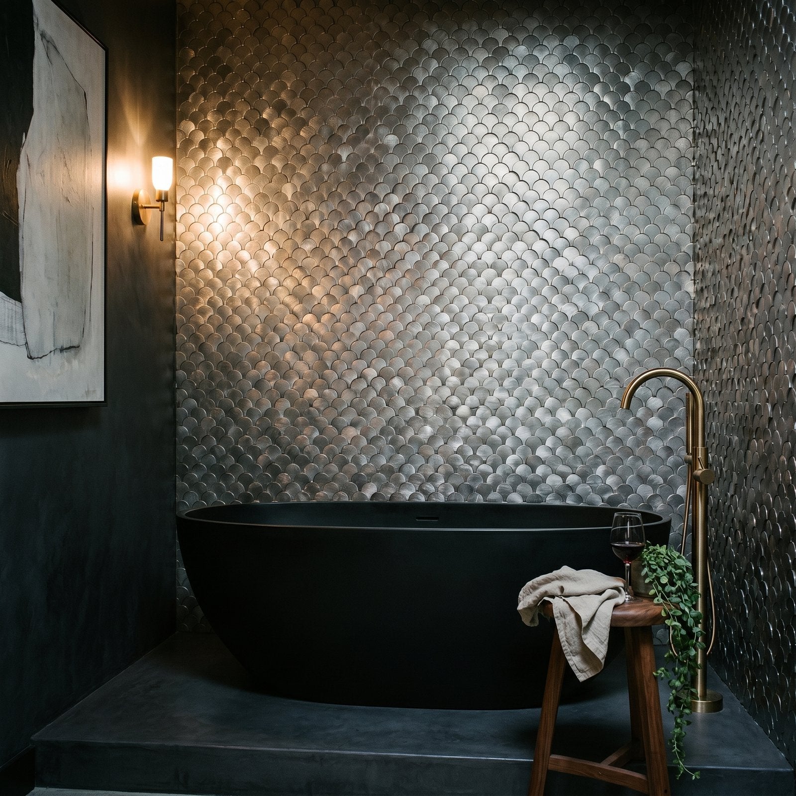 Peel and Stick Backsplash | Fish Scale 3D Silver | 11.73×11.34"
