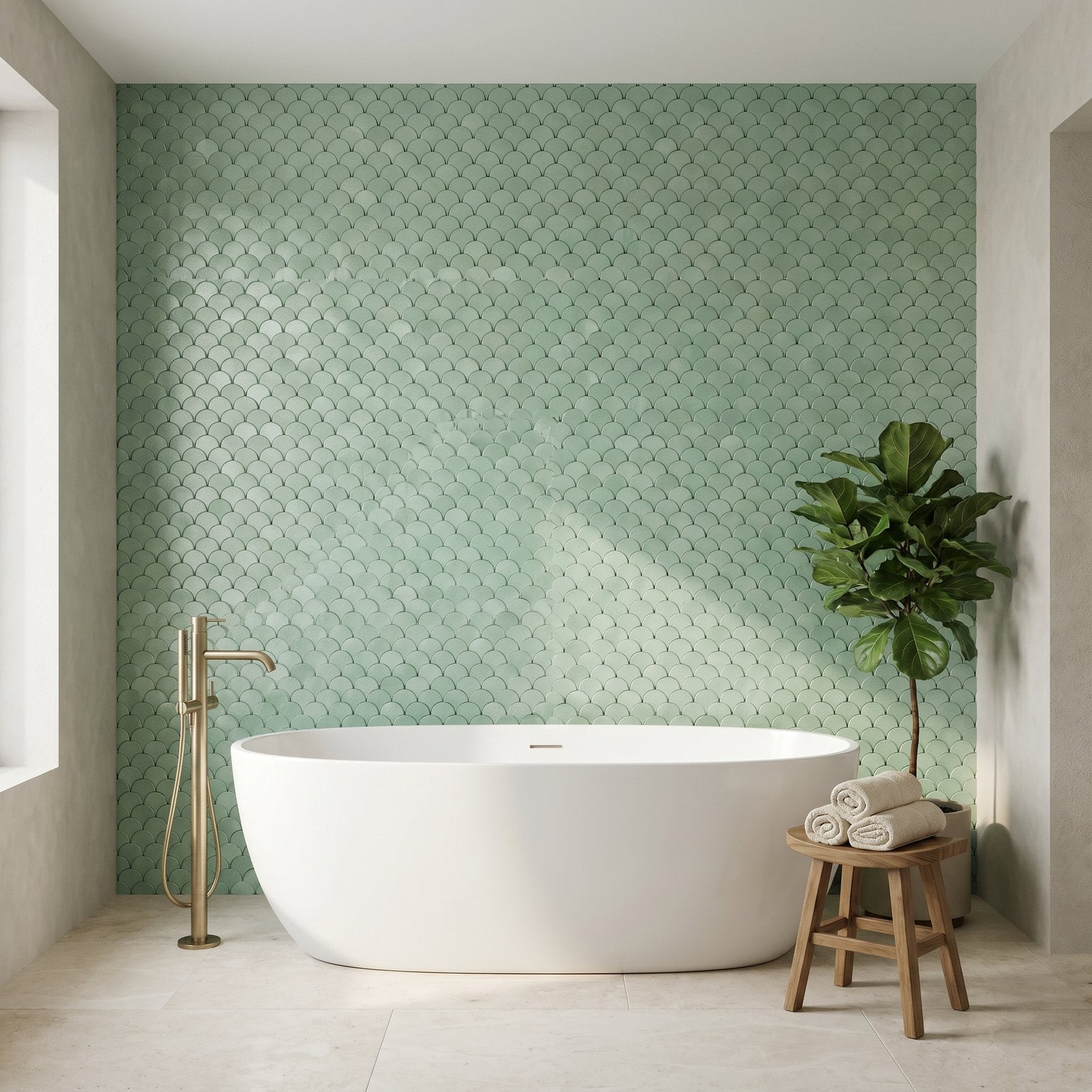 Peel and Stick Backsplash | Fish Scale 3D Pastel Green | 11.73×11.34"