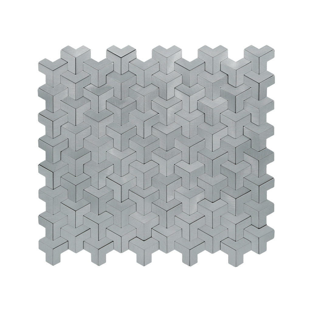 Peel and Stick Backsplash | Trifold 3D Silver | 11.02×11.93"