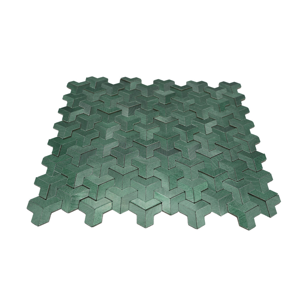Peel and Stick Mosaic Tile | Trifold 3D Dark Green | 11.02×11.93 in | Metal