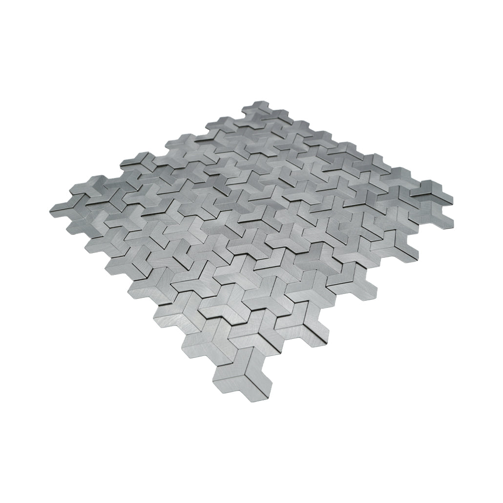 Peel and Stick Backsplash | Trifold 3D Silver | 11.02×11.93"