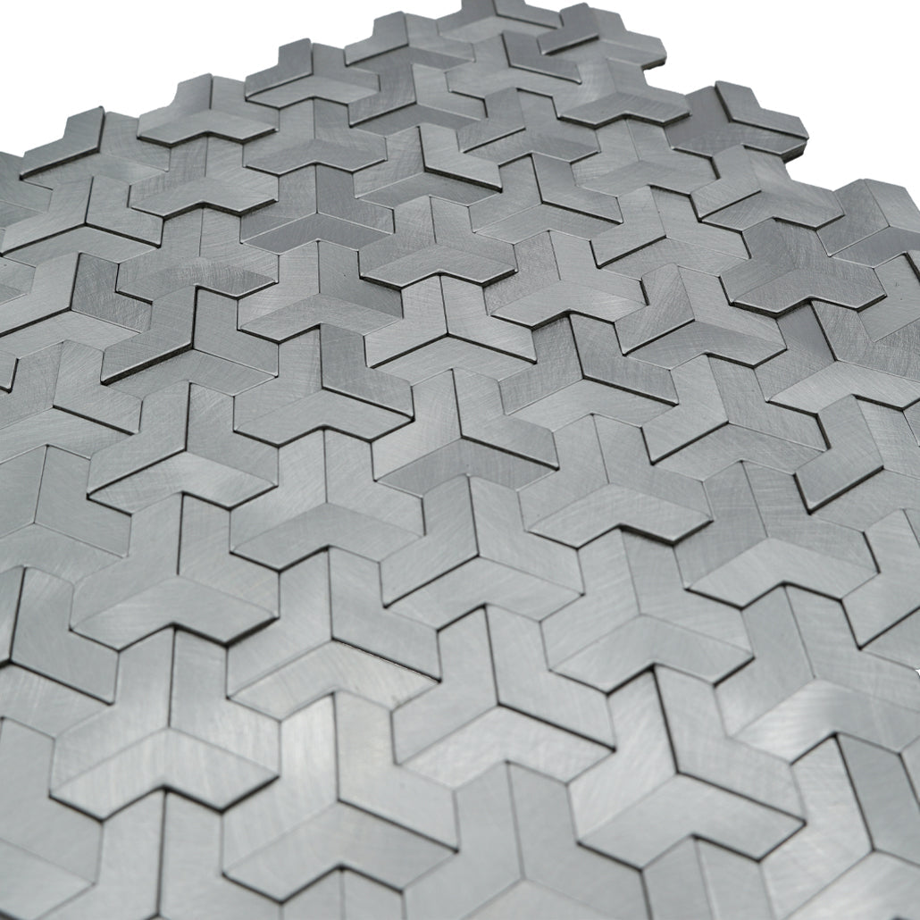 Peel and Stick Backsplash | Trifold 3D Silver | 11.02×11.93"
