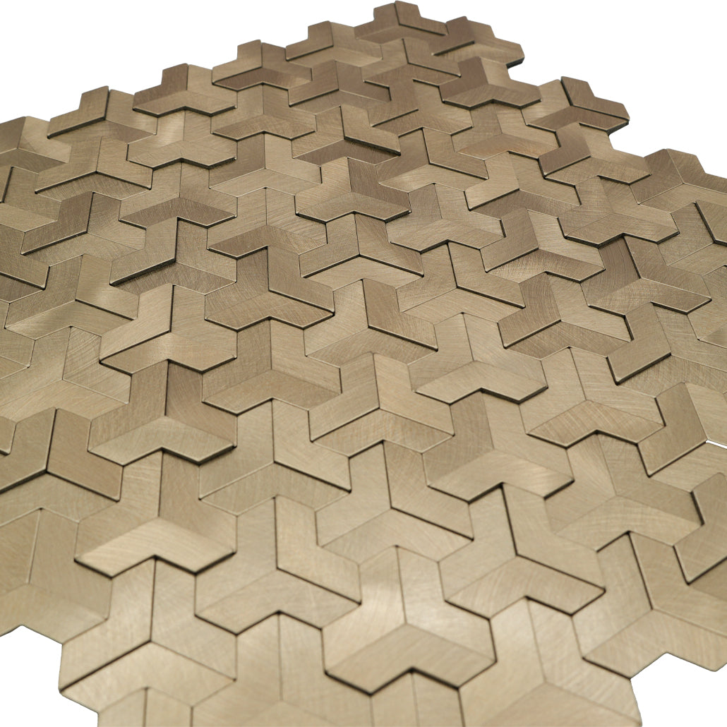 Peel and Stick Backsplash | Trifold 3D Gold | 11.02×11.93"