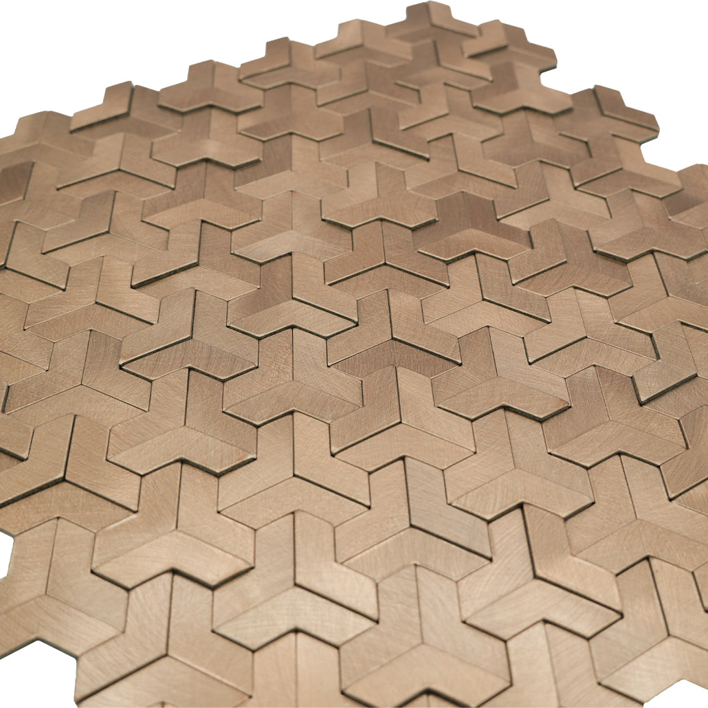 Peel and Stick Mosaic Tile | Trifold 3D Natural | 11.02×11.93 in | Metal