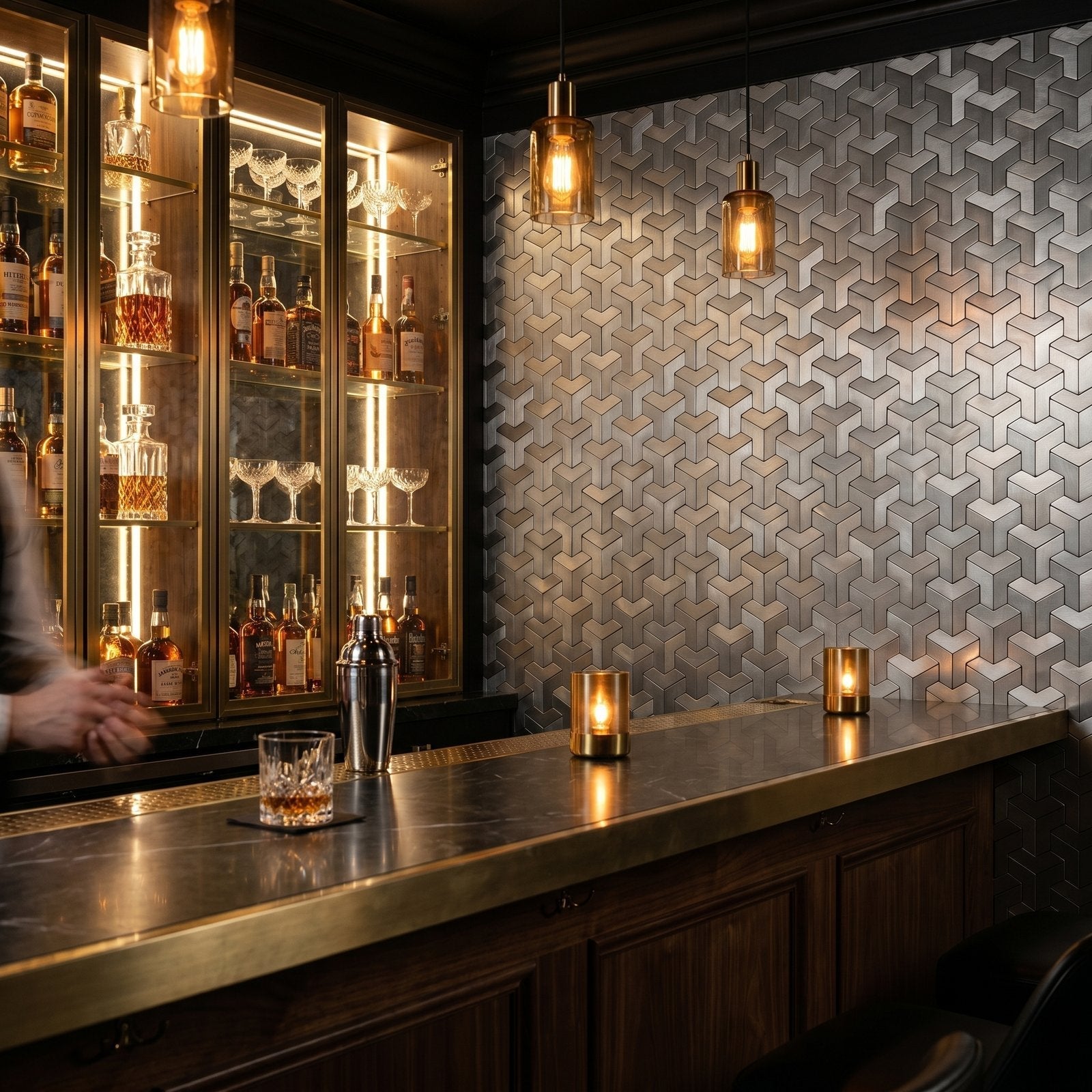 Peel and Stick Backsplash | Trifold 3D Silver | 11.02×11.93"