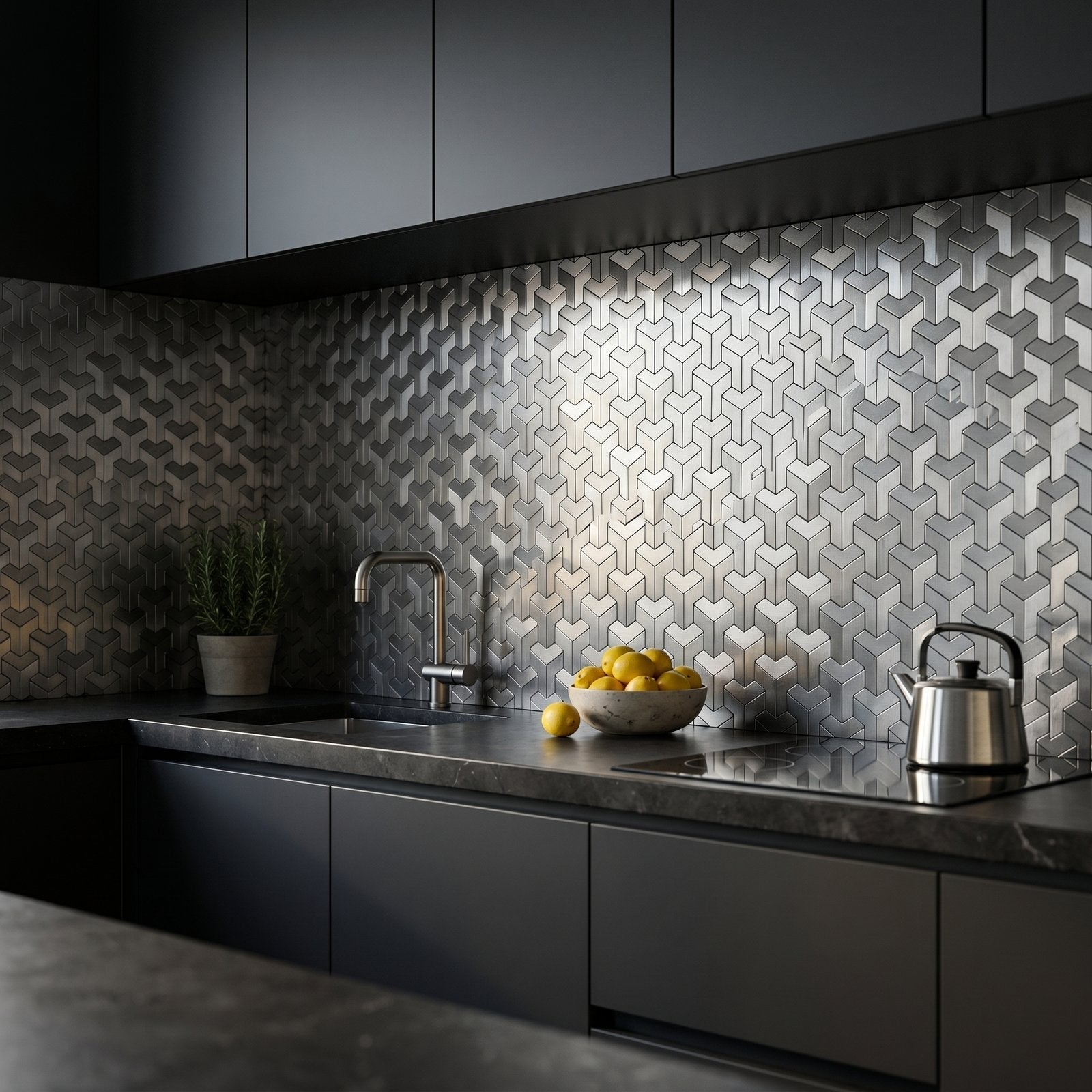 Peel and Stick Backsplash | Trifold 3D Silver | 11.02×11.93"