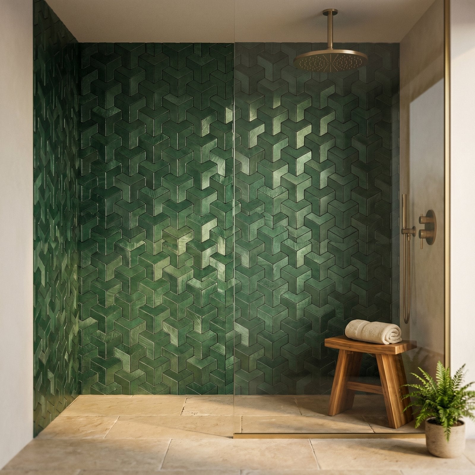 Peel and Stick Backsplash | Trifold 3D Dark Green | 11.02×11.93"