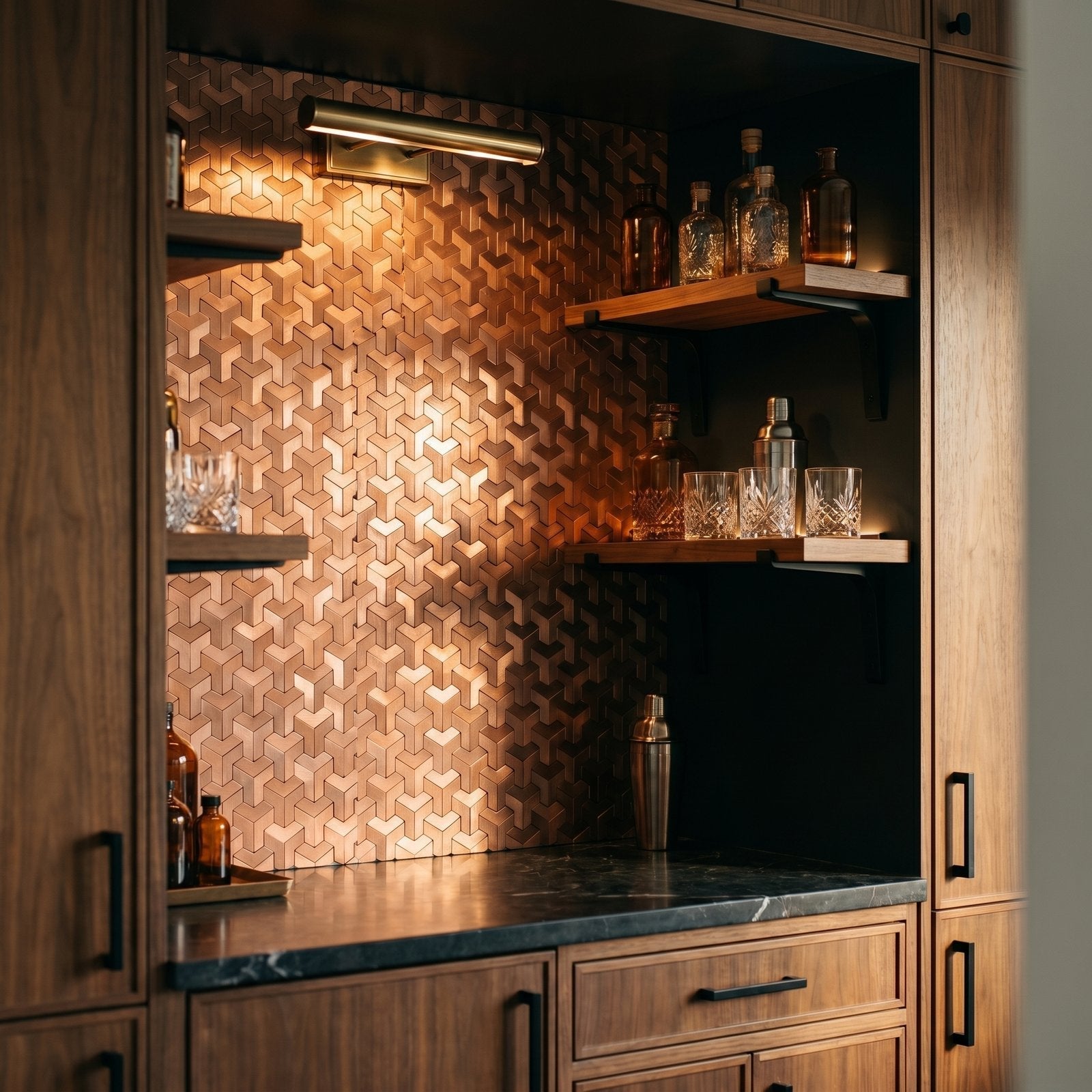 Peel and Stick Backsplash | Trifold 3D Copper | 11.02×11.93"