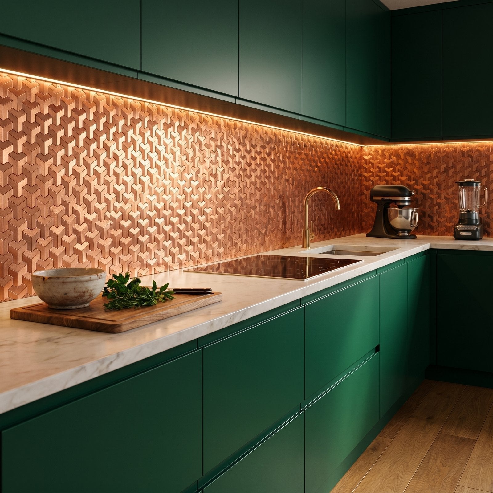 Peel and Stick Backsplash | Trifold 3D Copper | 11.02×11.93"