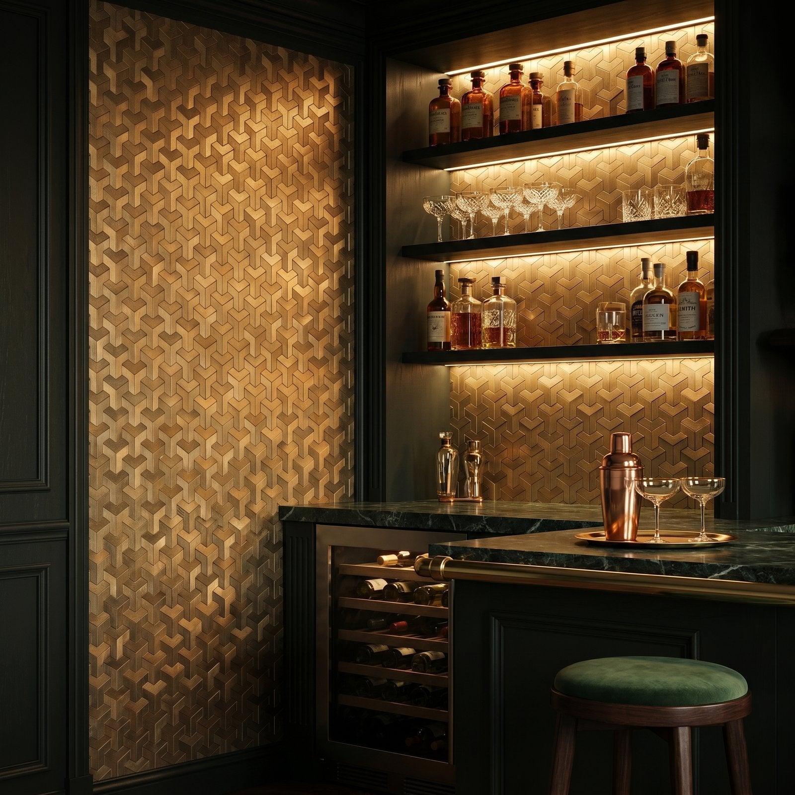 Peel and Stick Backsplash | Trifold 3D Gold | 11.02×11.93"