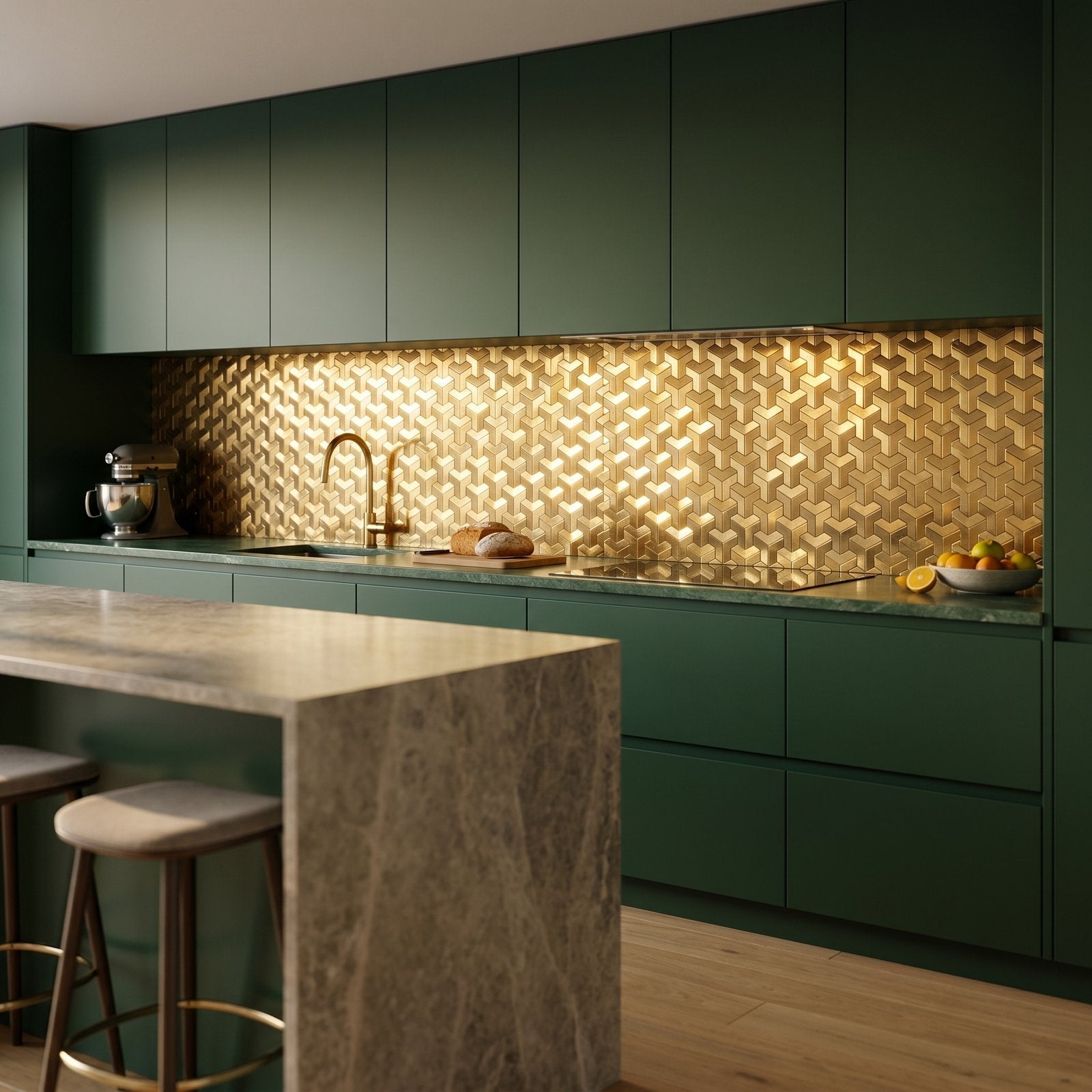Peel and Stick Backsplash | Trifold 3D Gold | 11.02×11.93"