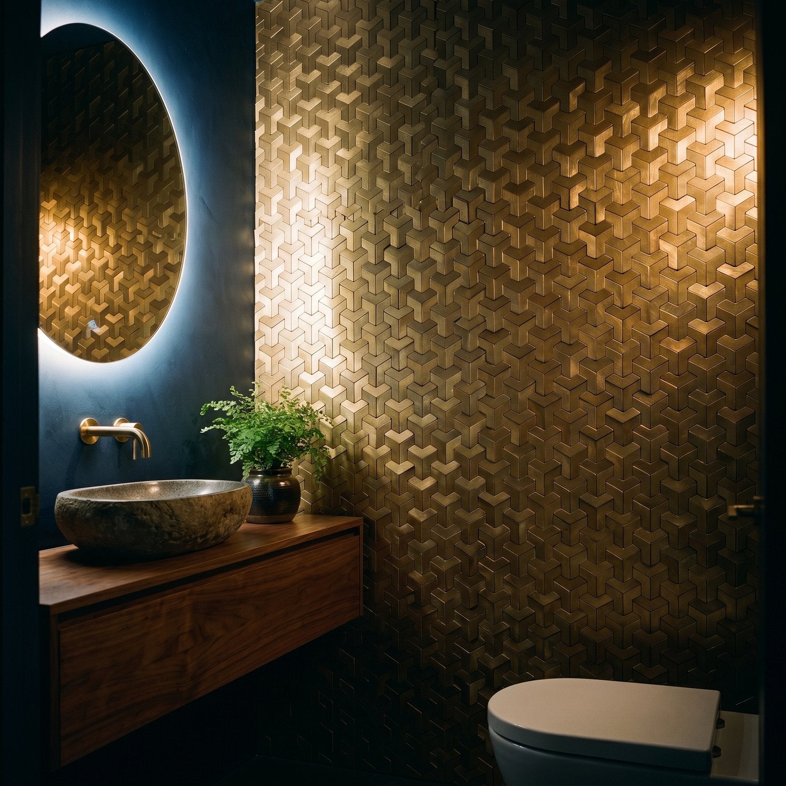 Peel and Stick Backsplash | Trifold 3D Gold | 11.02×11.93"