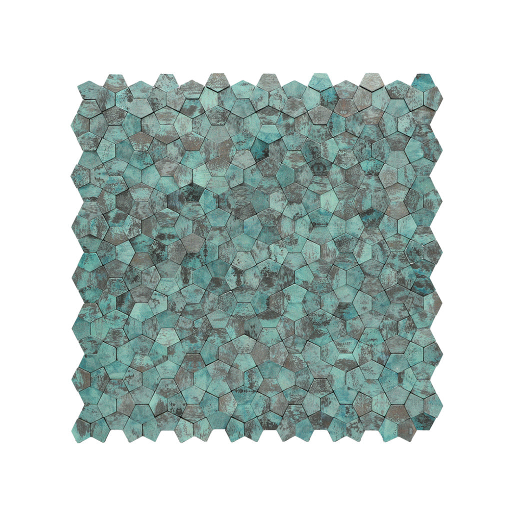 Peel and Stick Backsplash | Pentagon 3D Patina Copper | 11.1×11.1"