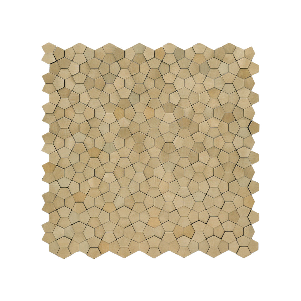 Peel and Stick Mosaic Tile | Pentagon 3D Champagne | 11.1×11.1 in | Metal