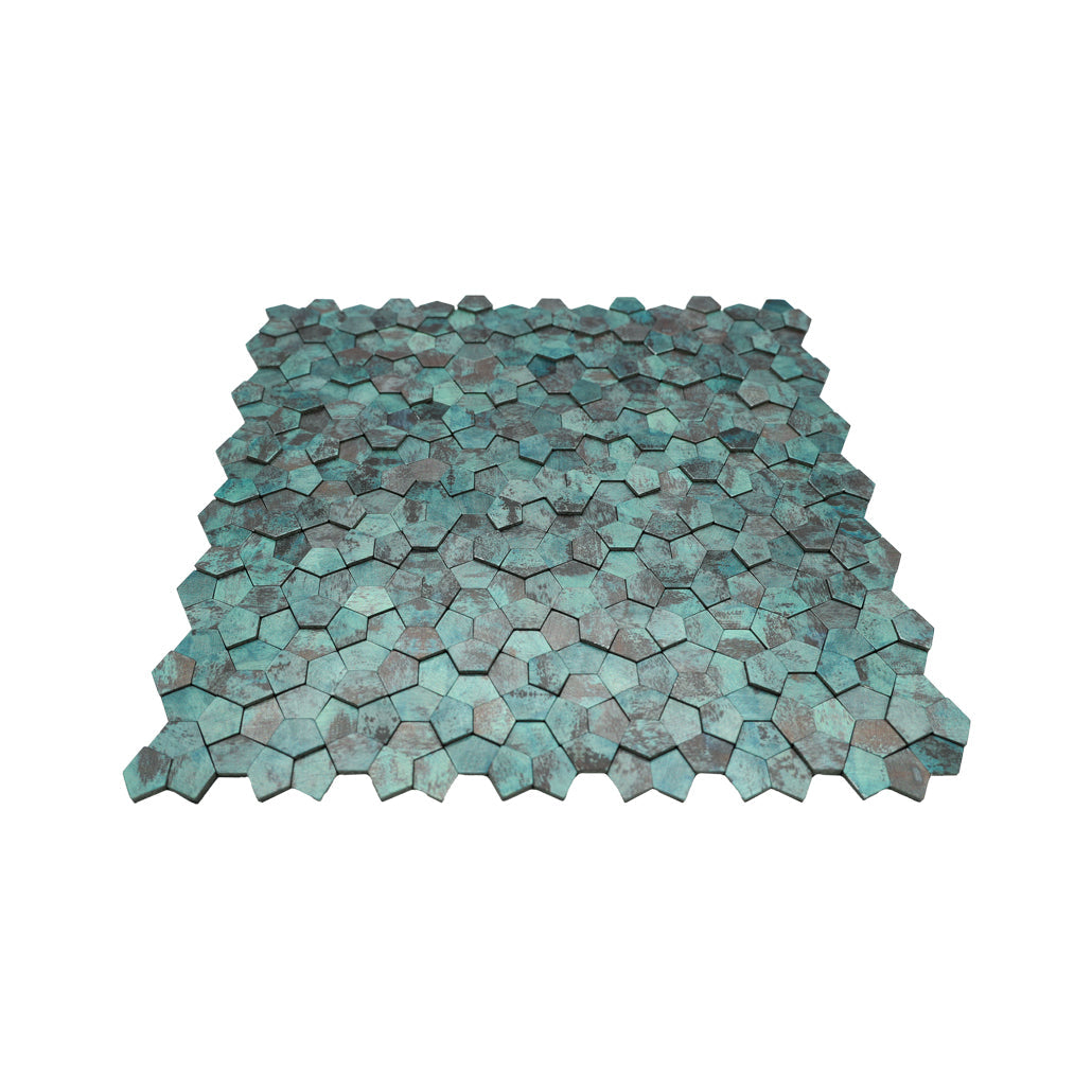 Peel and Stick Backsplash | Pentagon 3D Patina Copper | 11.1×11.1"