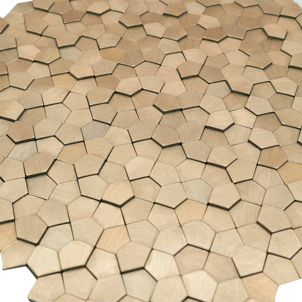 Peel and Stick Mosaic Tile | Pentagon 3D Champagne | 11.1×11.1 in | Metal