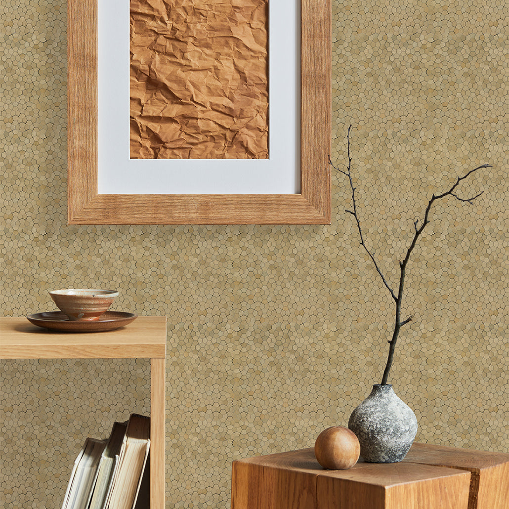 Peel and Stick Mosaic Tile | Pentagon 3D Champagne | 11.1×11.1 in | Metal