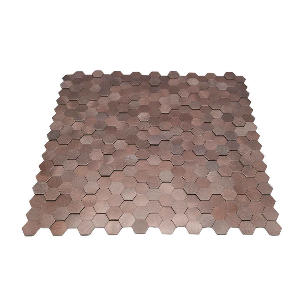 Peel and Stick Mosaic Tile | Mini Hexagon 3D Dark Copper | 11.73×12.09 in | Metal