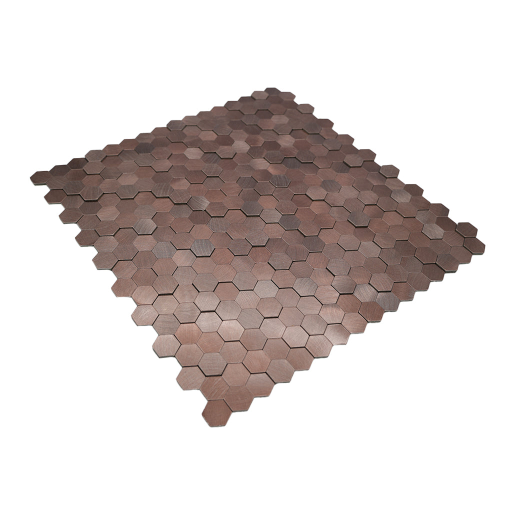 Peel and Stick Mosaic Tile | Mini Hexagon 3D Dark Copper | 11.73×12.09 in | Metal
