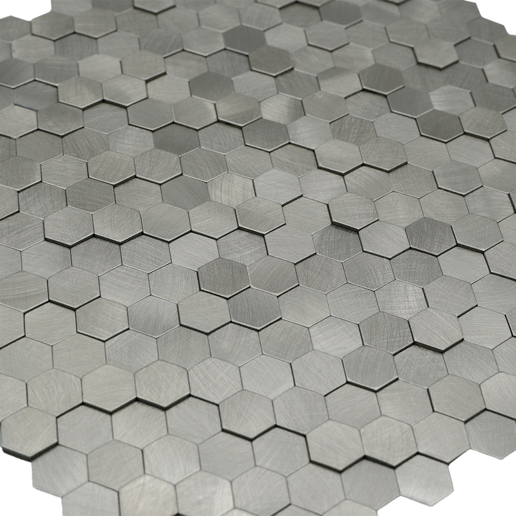 Peel and Stick Backsplash | Mini Hexagon 3D Silver | 11.73×12.09"