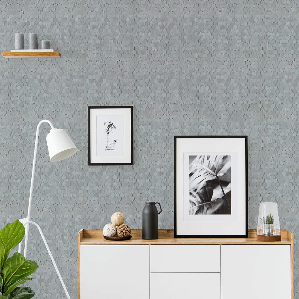 Peel and Stick Backsplash | Mini Hexagon 3D Gray | 11.73×12.09"