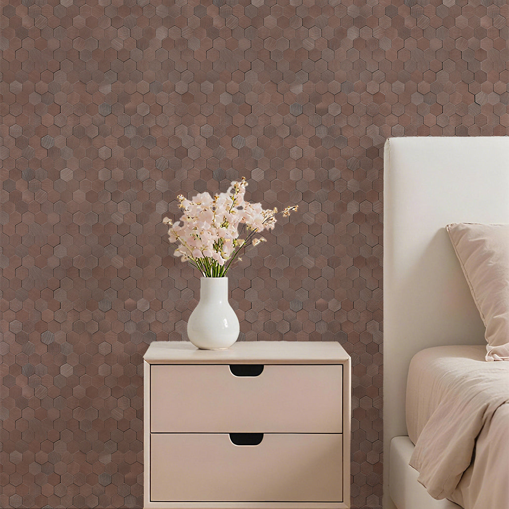 Peel and Stick Backsplash | Mini Hexagon 3D Dark Copper | 11.73×12.09"