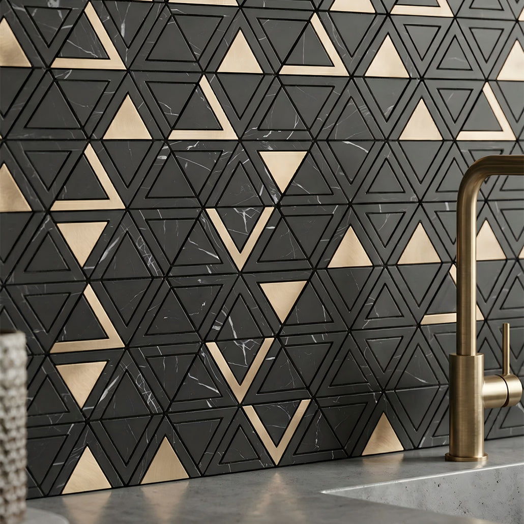 Peel and Stick Backsplash | Triangle Black | 11.3×13.03"