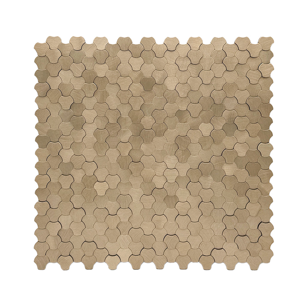 Peel and Stick Mosaic Tile | Trefoil 3D Champagne | 12.01×11.65 in | Metal