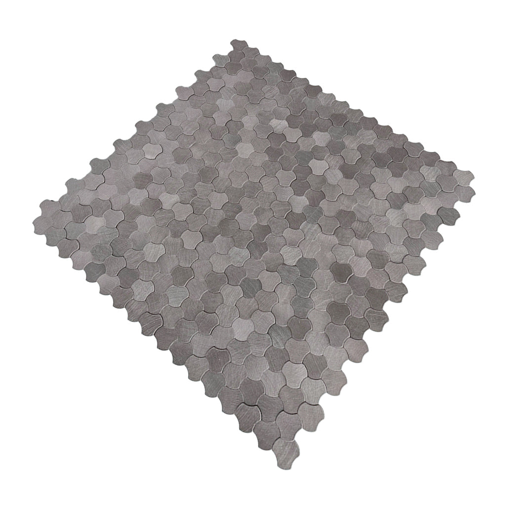 Peel and Stick Mosaic Tile | Trefoil 3D Anthracite | 12.01×11.65 in | Metal