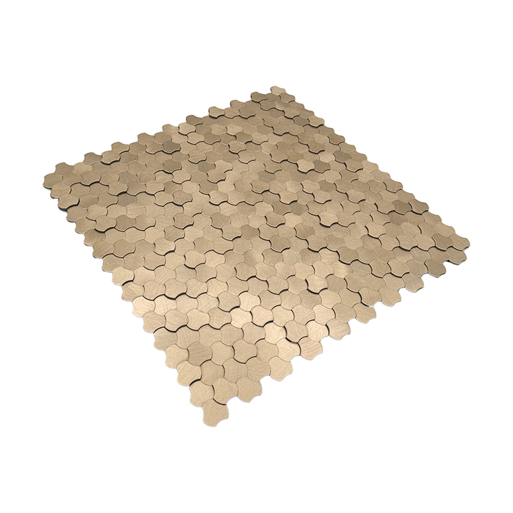 Peel and Stick Mosaic Tile | Trefoil 3D Champagne | 12.01×11.65 in | Metal