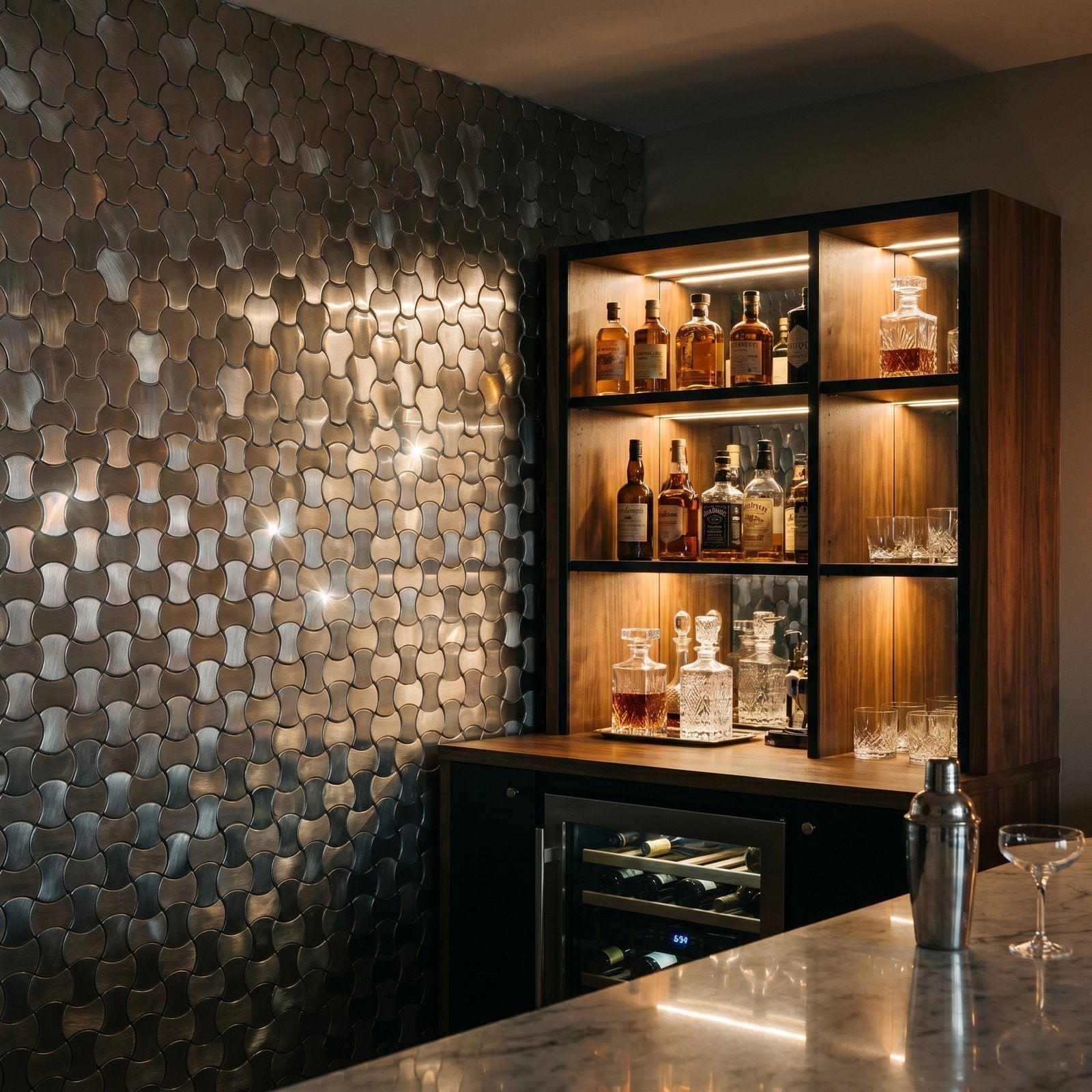 Peel and Stick Backsplash | Trefoil 3D Silver | 12.01×11.65"