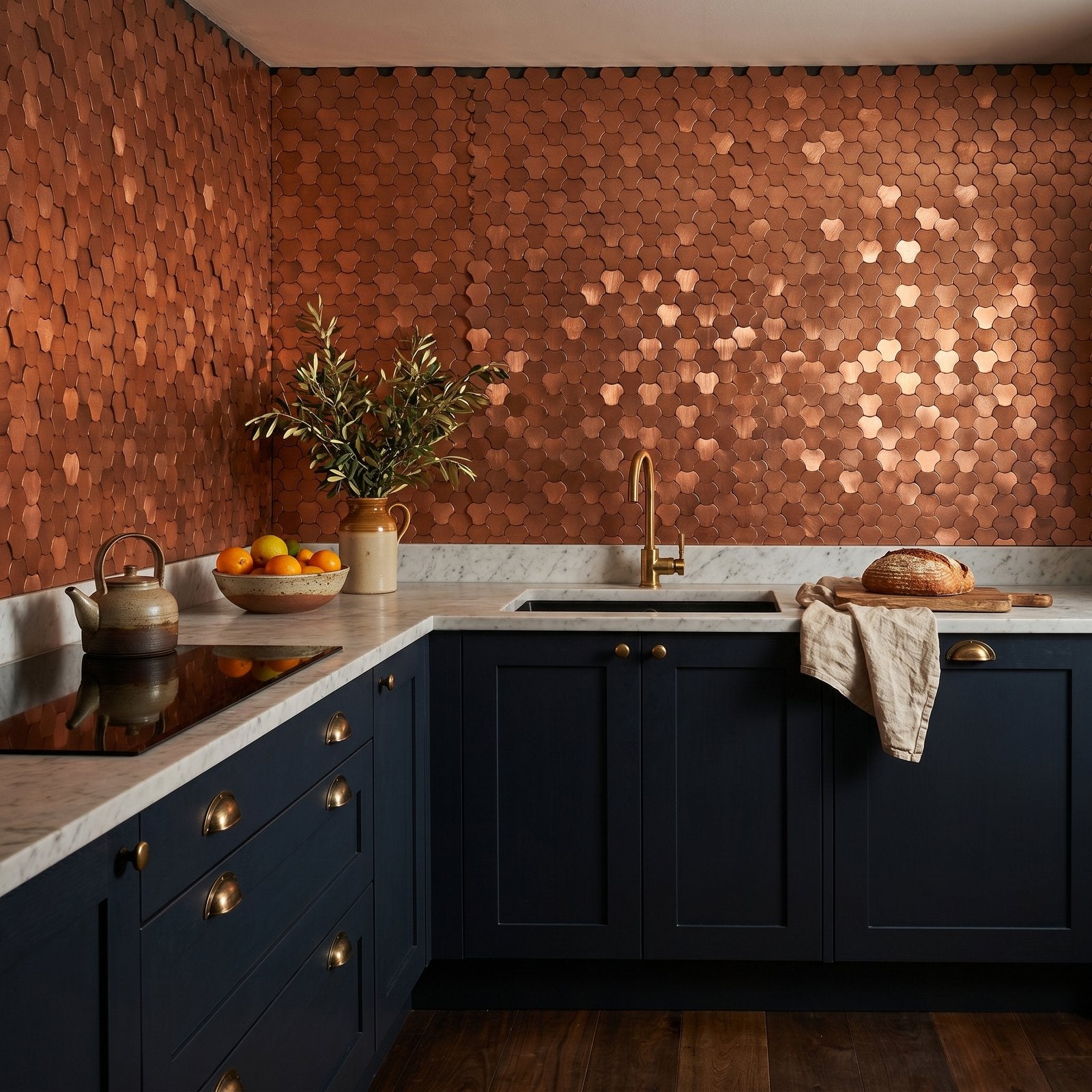 Peel and Stick Backsplash | Trefoil 3D Copper | 12.01×11.65"