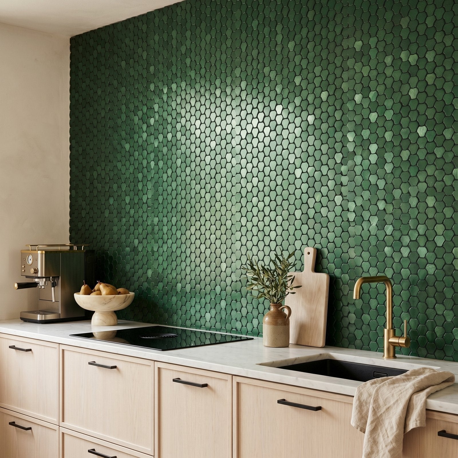 Peel and Stick Backsplash | Trefoil 3D Dark Green | 12.01×11.65"