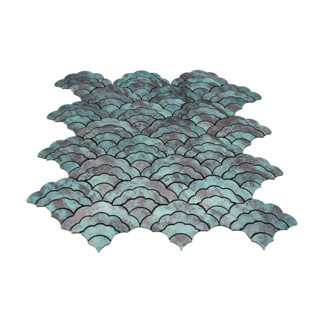 Peel and Stick Backsplash | Fan Patina Copper | 10.55×11.06"