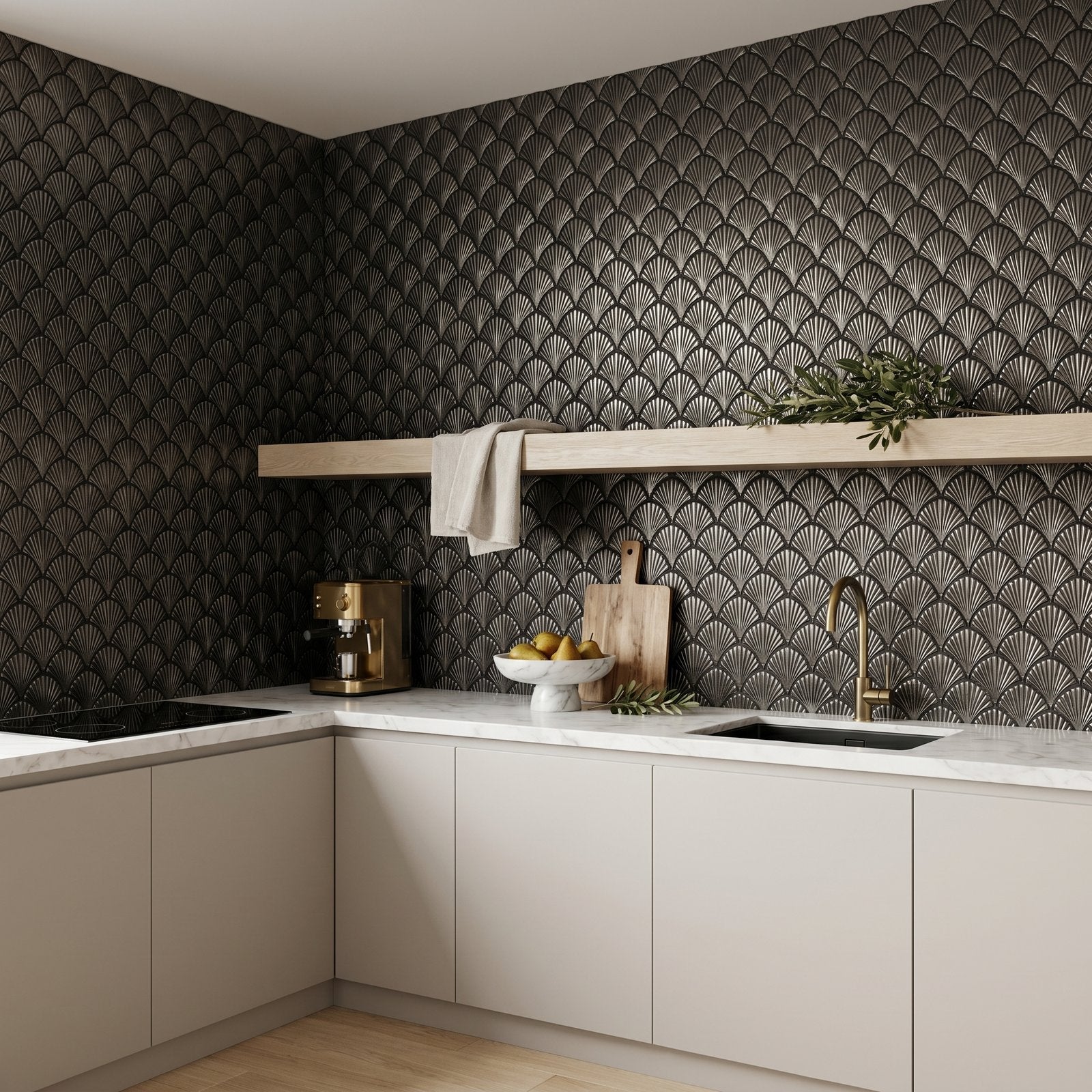 Peel and Stick Backsplash | Fan Anthracite | 10.55×11.06"