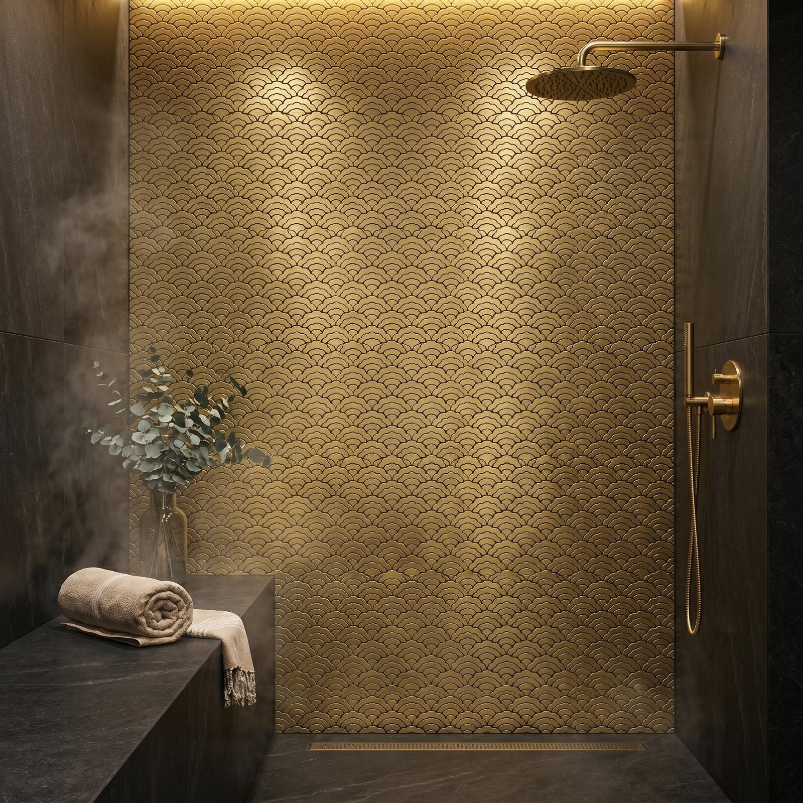 Peel and Stick Backsplash | Fan Gold | 10.55×11.06"