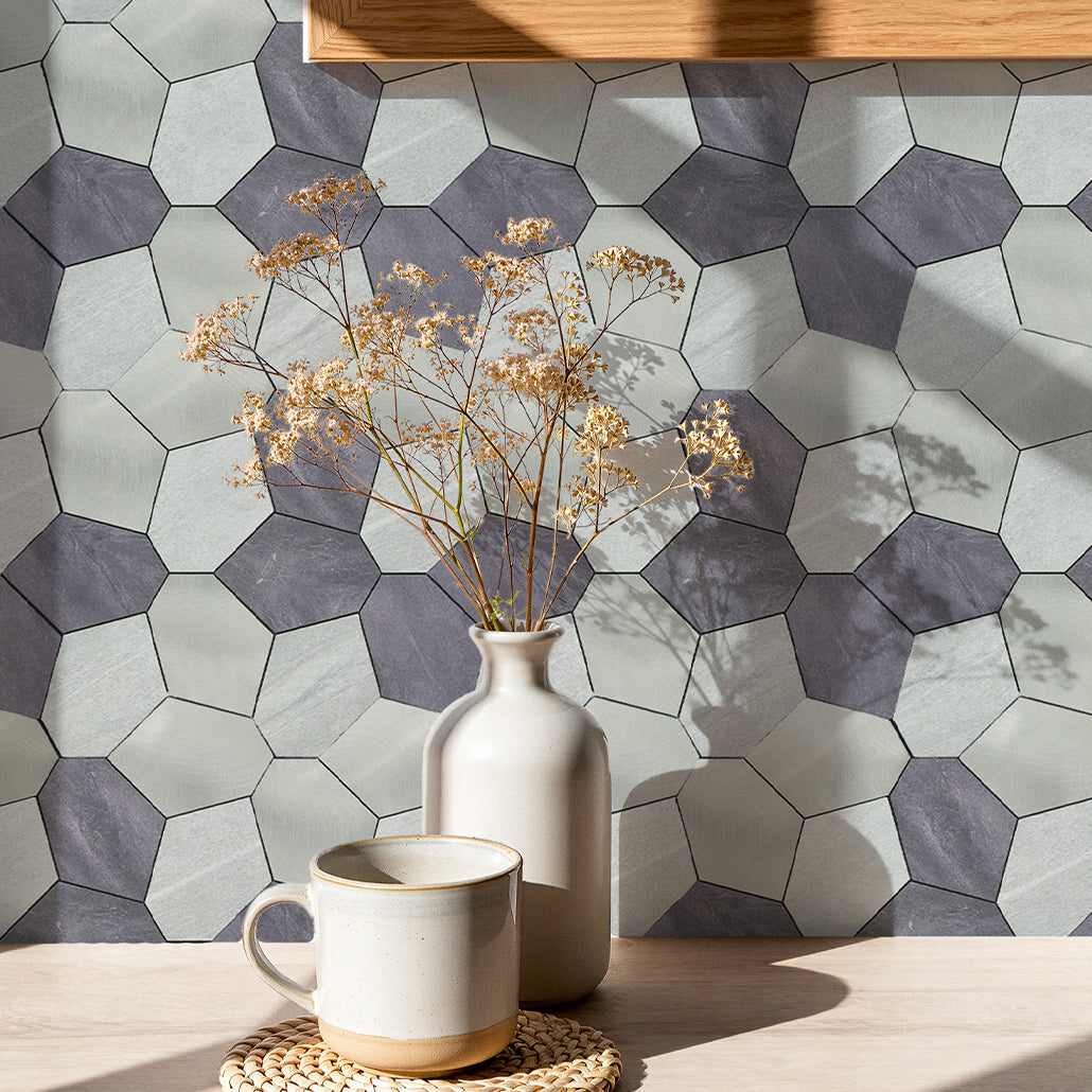 Peel and Stick Backsplash | Polygon Gray | 11.81×10.31"