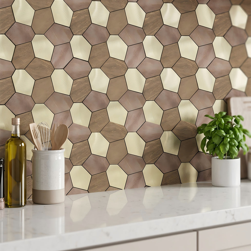 Peel and Stick Backsplash | Polygon Gold | 11.81×10.31"