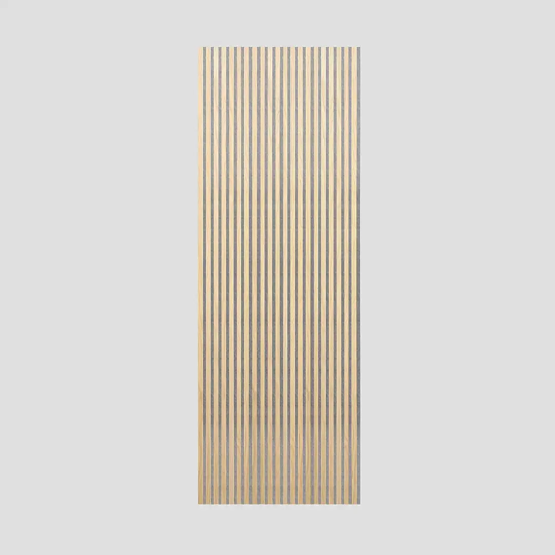 Acoustic Slat Wall Panel | Natural Oak with Gray Felt | Premium 3-sided Wood Veneer